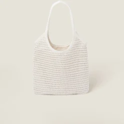 White/beige Woven Fabric And Linen Mini-tote Bag | Miu Miu