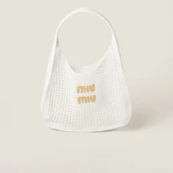 White/beige Woven Fabric Hobo Bag | Miu Miu