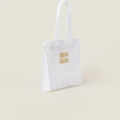 White/beige Woven Fabric Tote Bag | Miu Miu