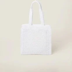 White/beige Woven Fabric Tote Bag | Miu Miu