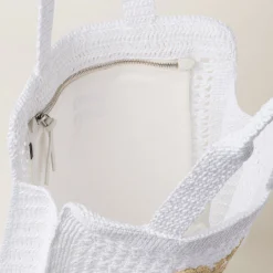 White/beige Woven Fabric Tote Bag | Miu Miu
