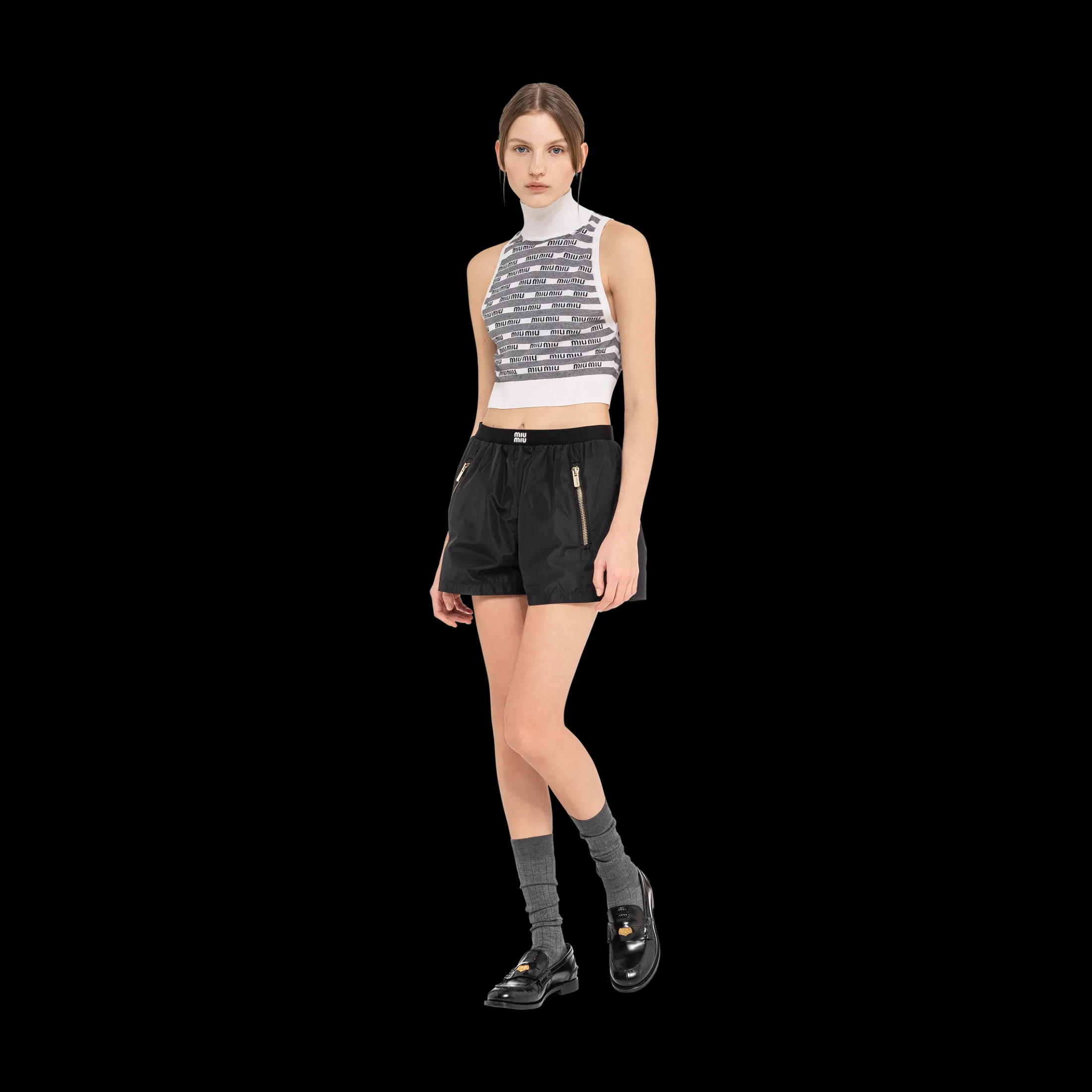 White/black Cashmere And Silk Turtleneck Top | Miu Miu