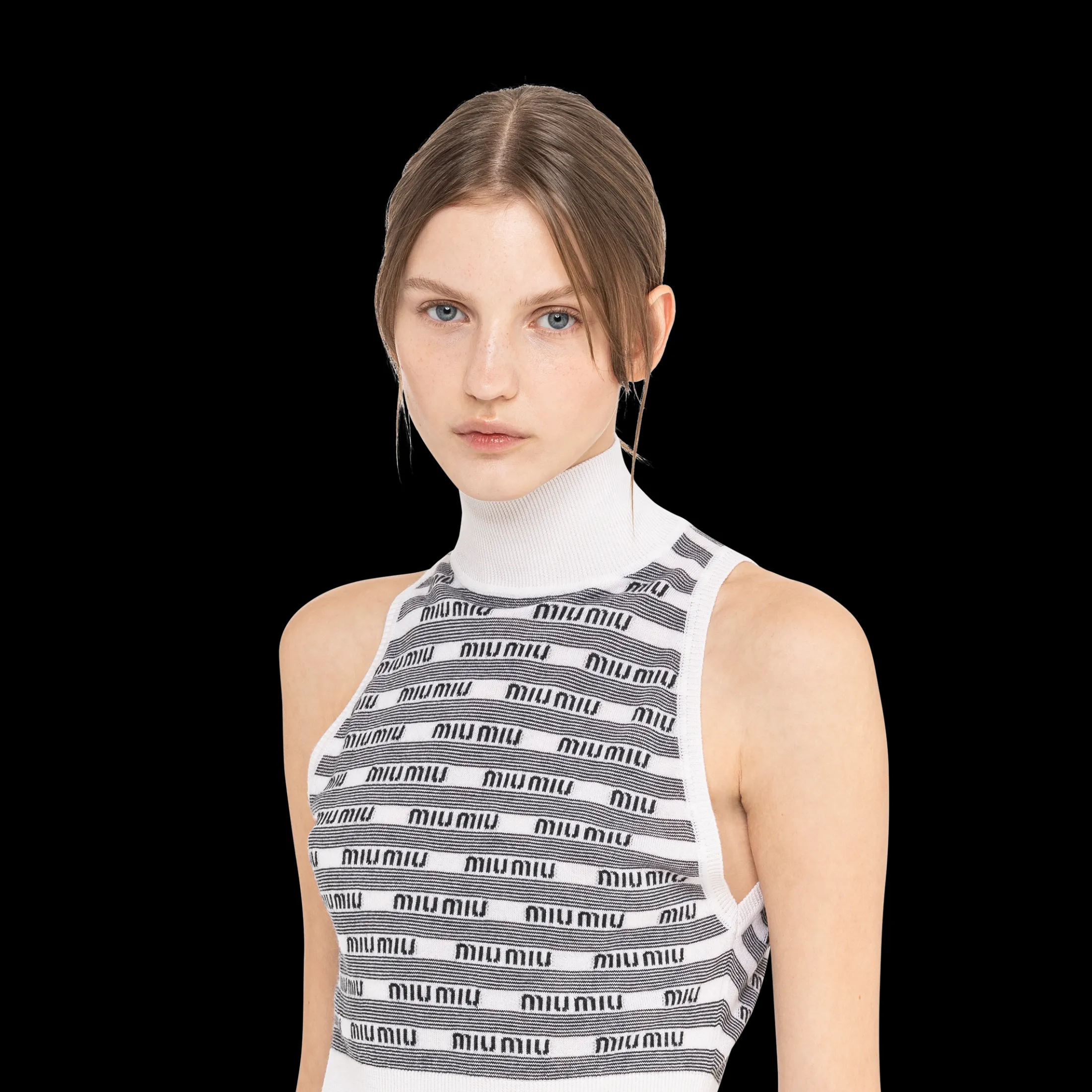 White/black Cashmere And Silk Turtleneck Top | Miu Miu