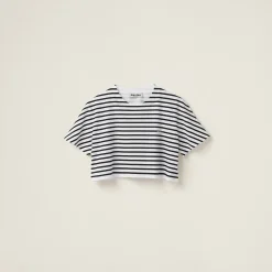 White/black Cotton T-shirt With Printed Logo | Miu Miu