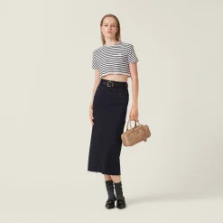 White/black Cotton T-shirt With Printed Logo | Miu Miu