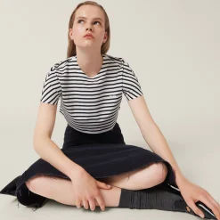 White/black Cotton T-shirt With Printed Logo | Miu Miu
