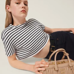 White/black Cotton T-shirt With Printed Logo | Miu Miu