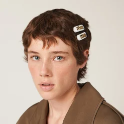 White/black Plexiglas And Metal Hair Clips | Miu Miu