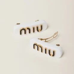 White/black Plexiglas And Metal Hair Clips | Miu Miu