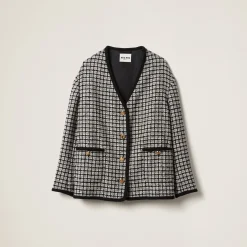 White/black Single-breasted Boucle Jacket | Miu Miu