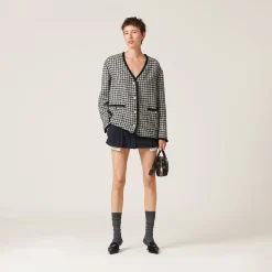 White/black Single-breasted Boucle Jacket | Miu Miu