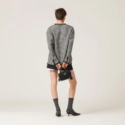 White/black Single-breasted Boucle Jacket | Miu Miu