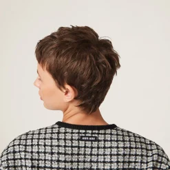 White/black Single-breasted Boucle Jacket | Miu Miu