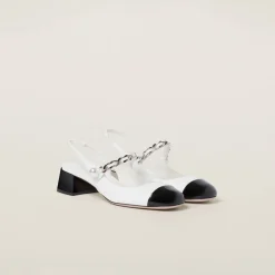 White/black Two-tone Patent Leather Slingback Pumps | Miu Miu