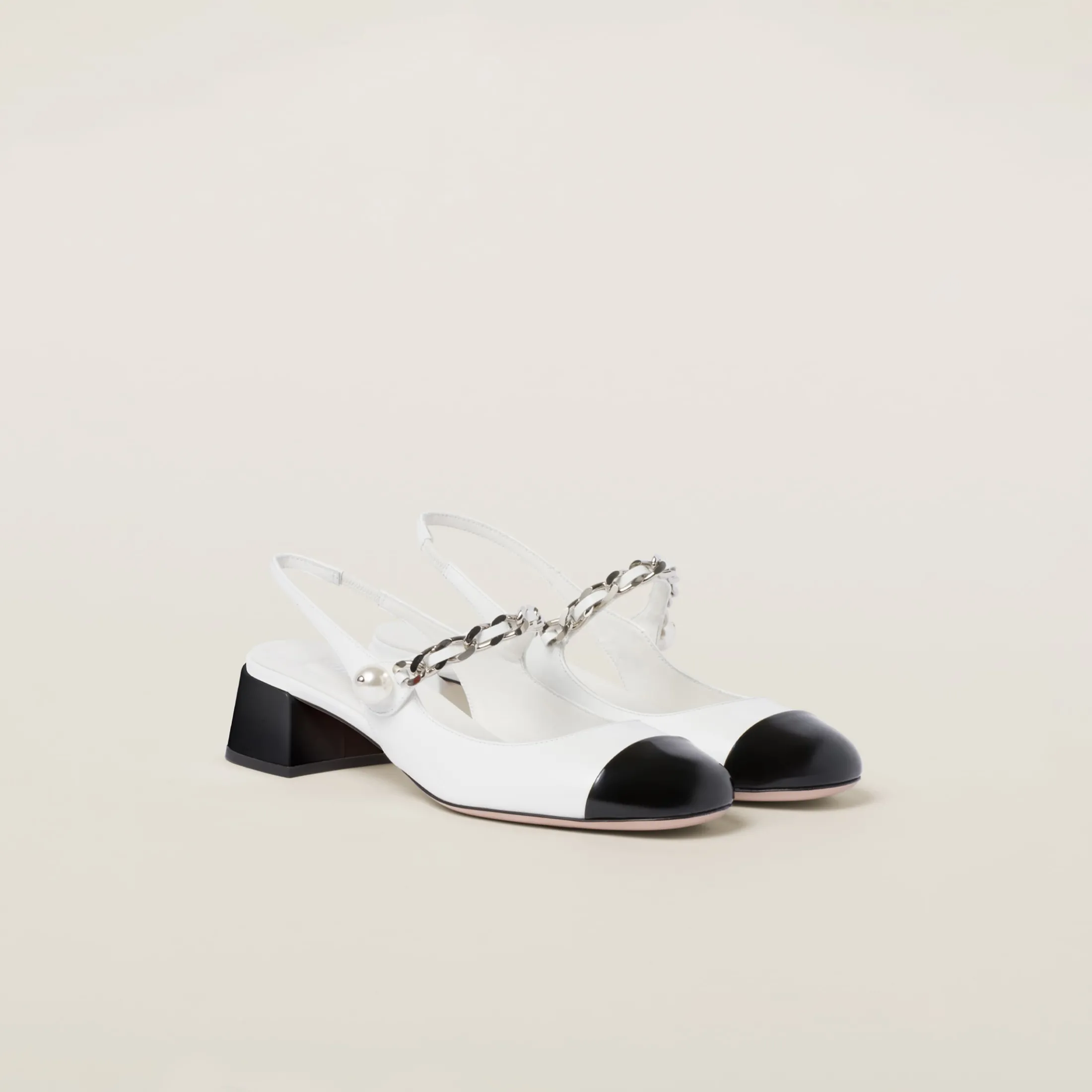 White/black Two-tone Patent Leather Slingback Pumps | Miu Miu