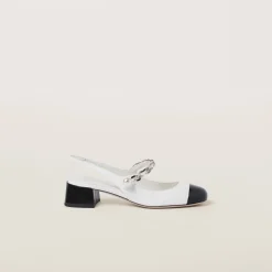 White/black Two-tone Patent Leather Slingback Pumps | Miu Miu