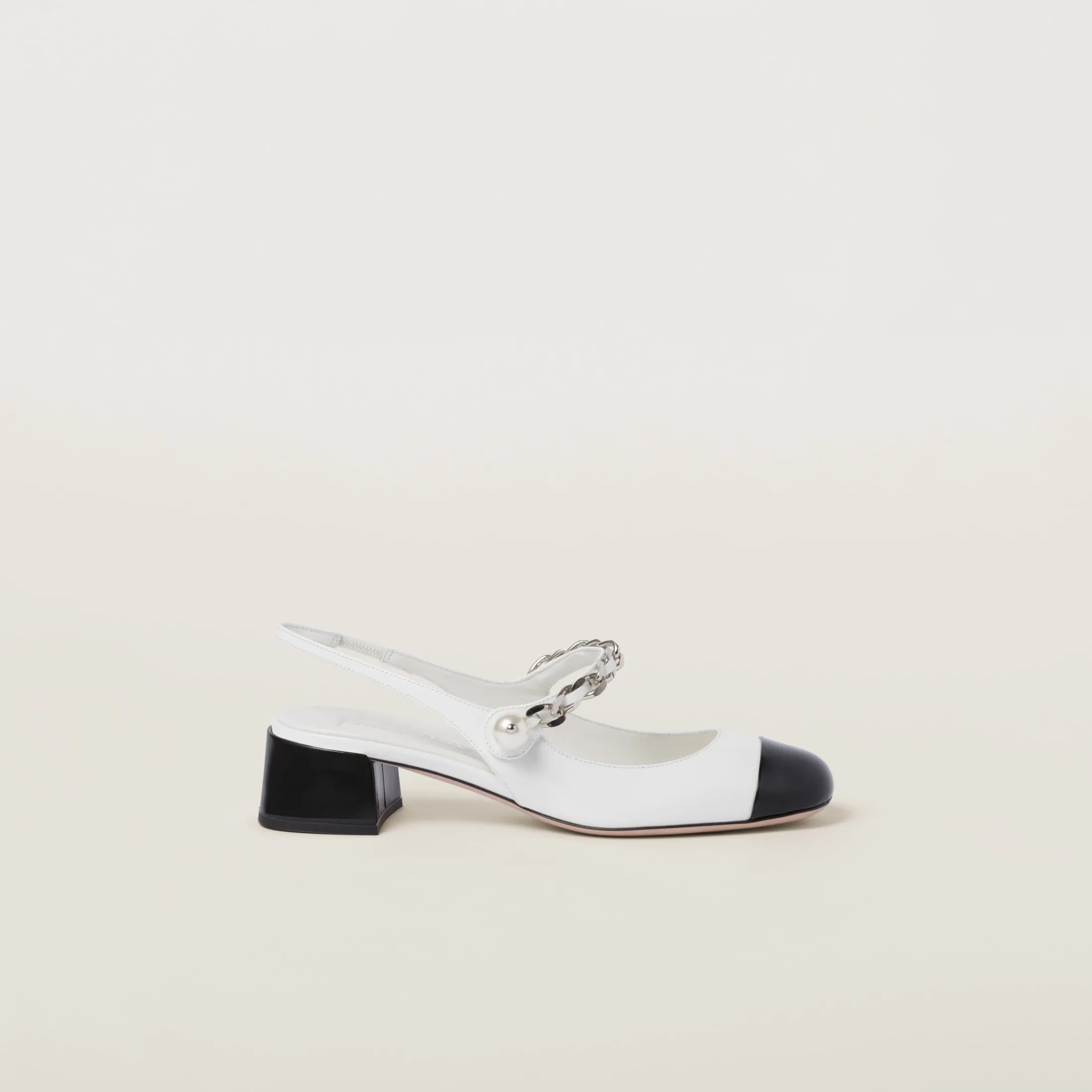 White/black Two-tone Patent Leather Slingback Pumps | Miu Miu