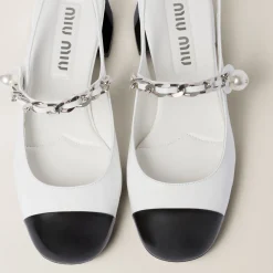 White/black Two-tone Patent Leather Slingback Pumps | Miu Miu