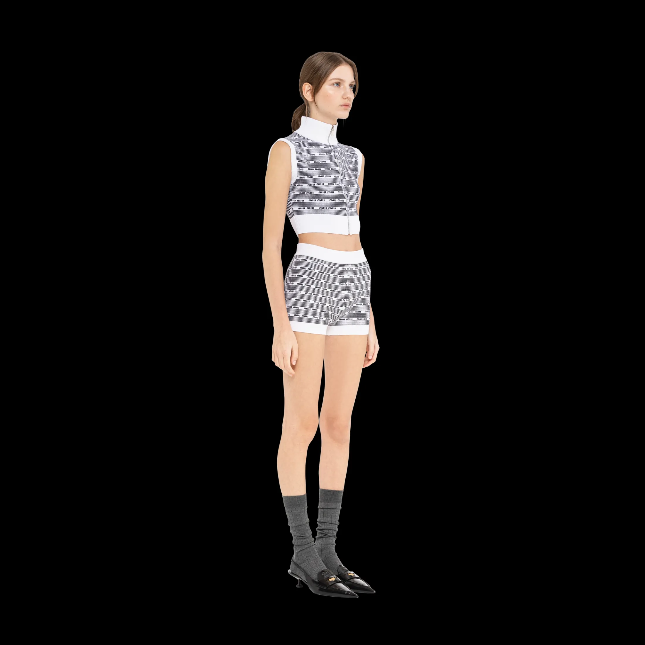 White/black Viscose Shorts | Miu Miu