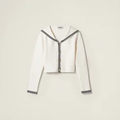 White/blue Cotton Knit Cardigan | Miu Miu