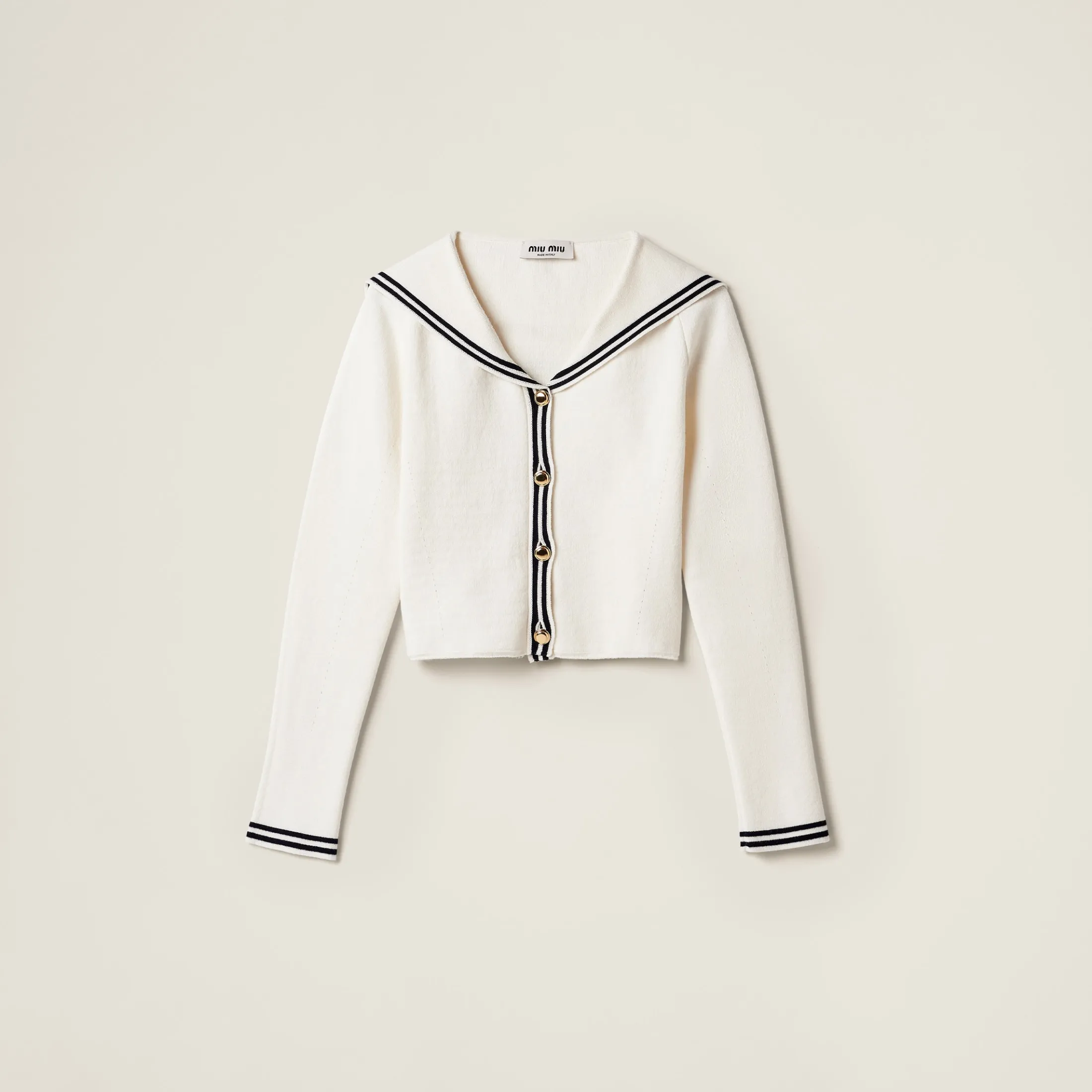 White/blue Cotton Knit Cardigan | Miu Miu