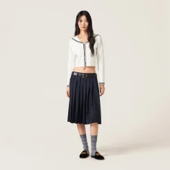 White/blue Cotton Knit Cardigan | Miu Miu