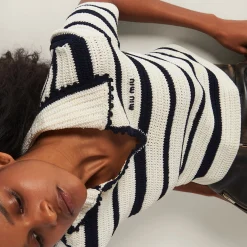 White/blue Cotton Knit Polo Shirt | Miu Miu
