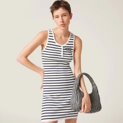 White/blue Cotton Mini-dress | Miu Miu