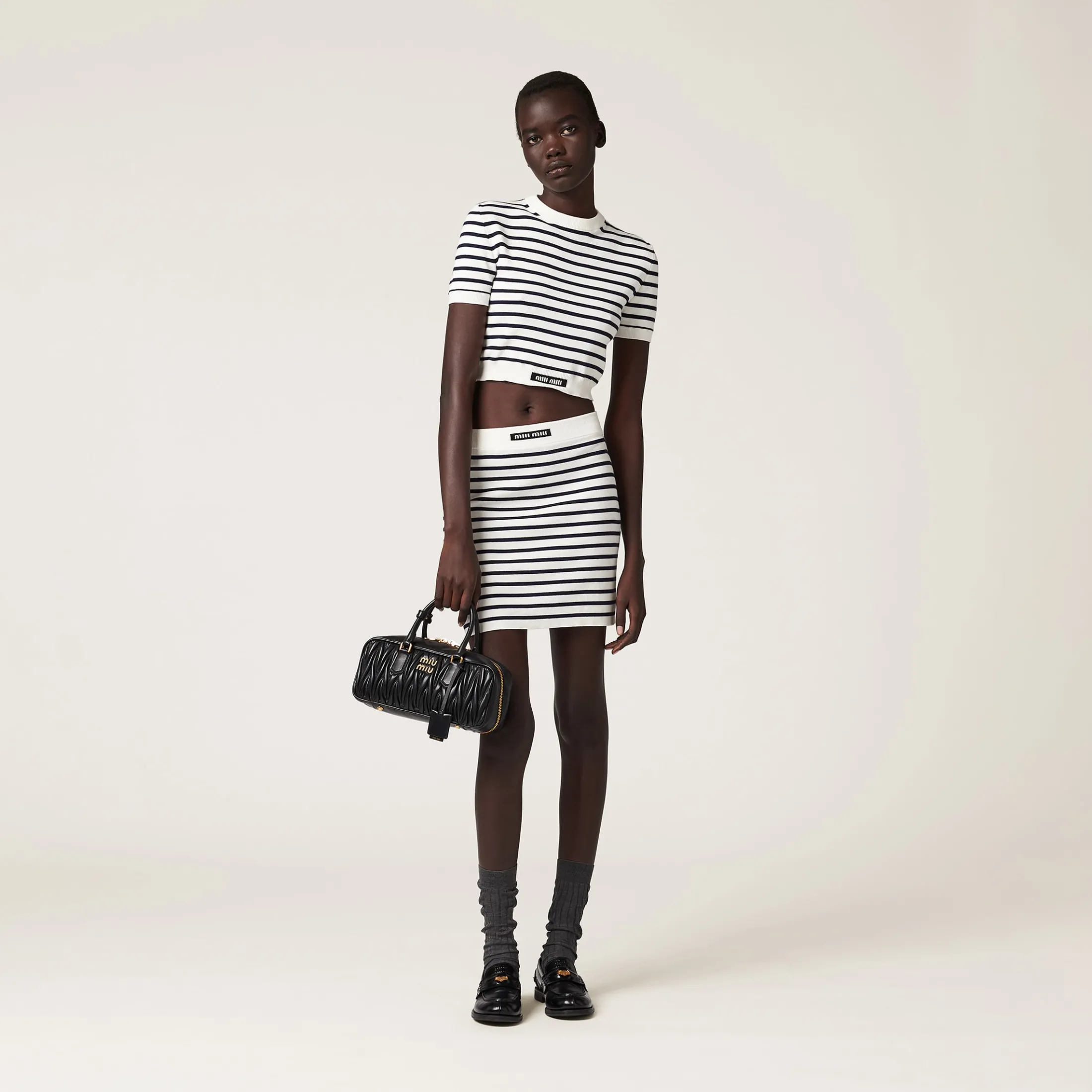 White/blue Cotton Miniskirt | Miu Miu