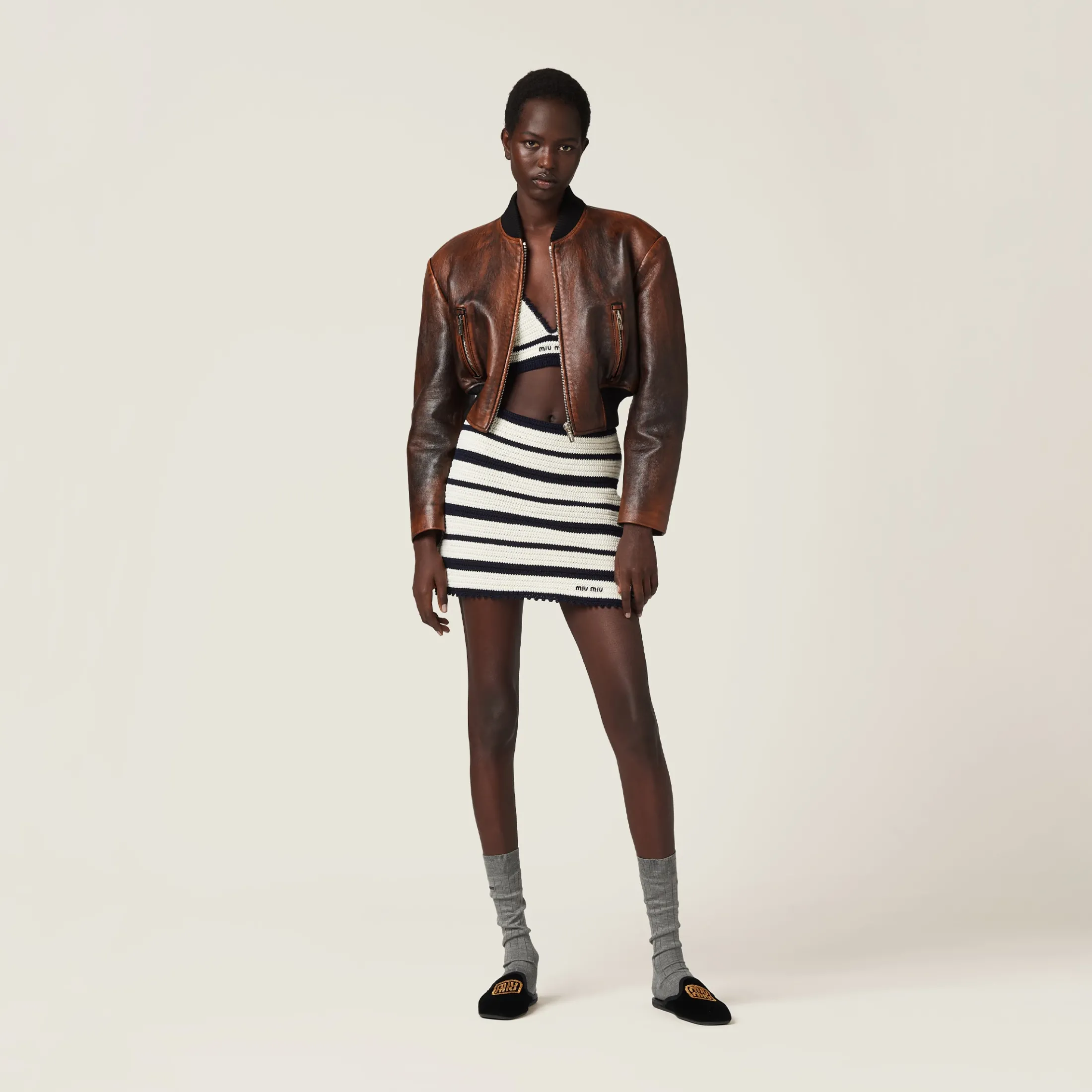 White/blue Cotton Miniskirt | Miu Miu