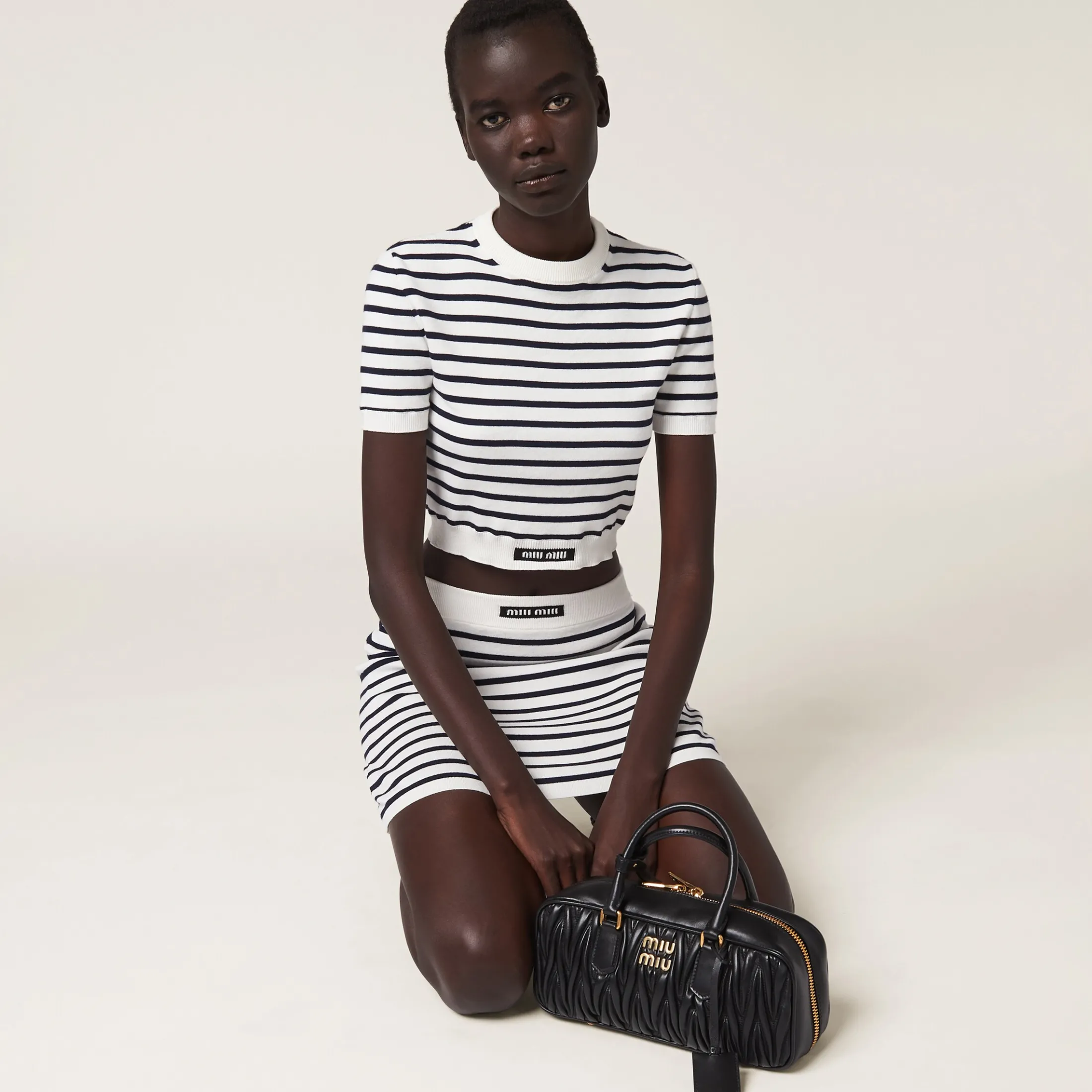 White/blue Cotton Miniskirt | Miu Miu