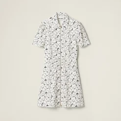 White/blue Crepe De Chine Floral Print Dress | Miu Miu
