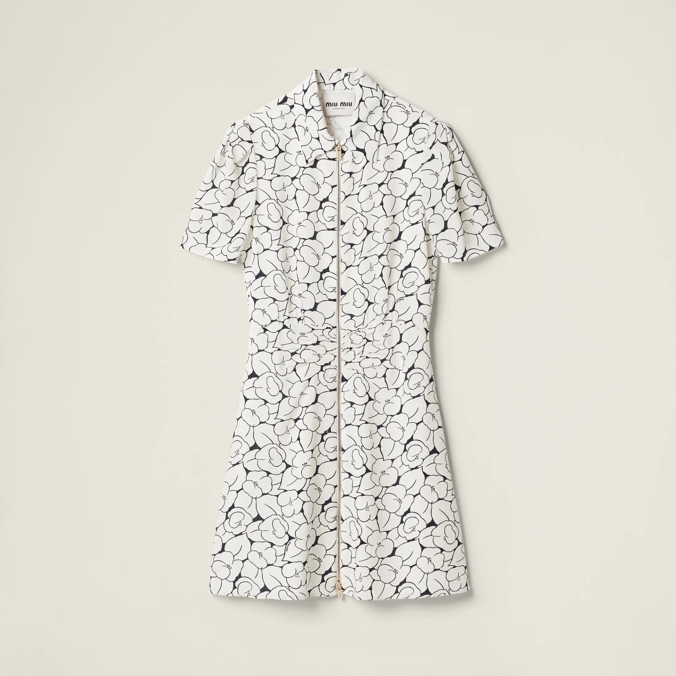 White/blue Crepe De Chine Floral Print Dress | Miu Miu