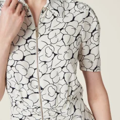 White/blue Crepe De Chine Floral Print Dress | Miu Miu