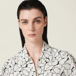 White/blue Crepe De Chine Floral Print Dress | Miu Miu