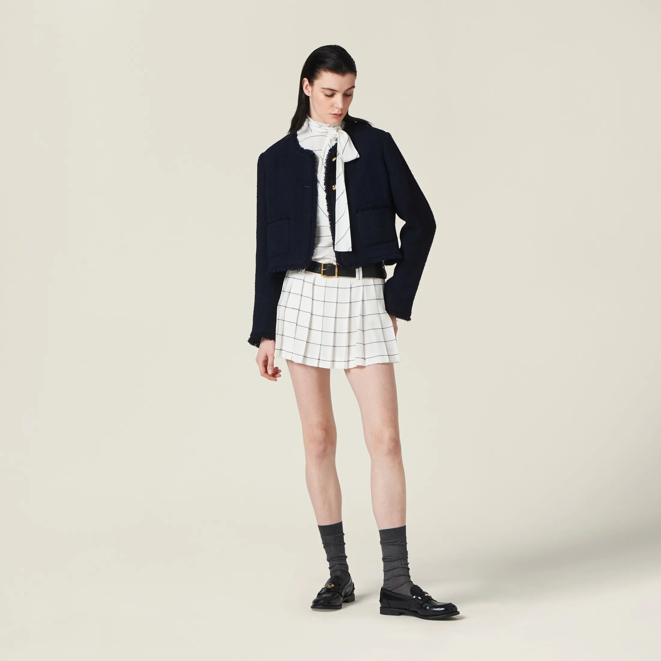 White/blue Striped Sablé Top | Miu Miu