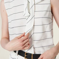 White/blue Striped Sablé Top | Miu Miu