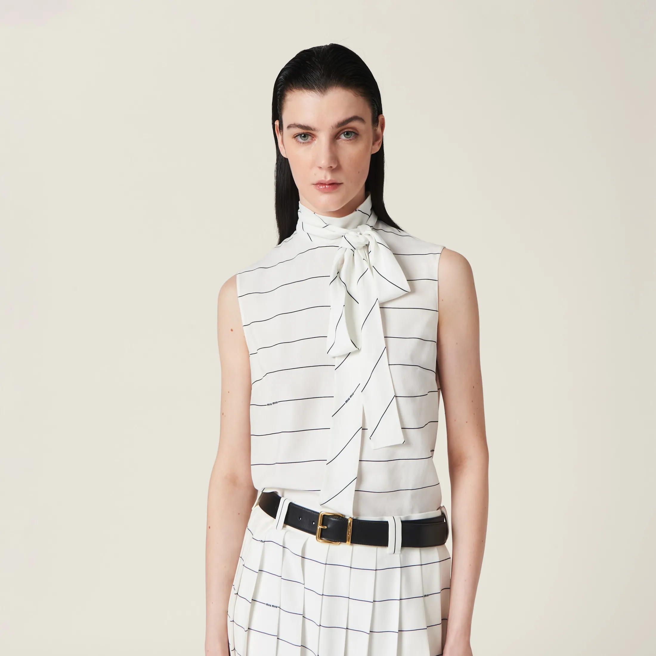White/blue Striped Sablé Top | Miu Miu