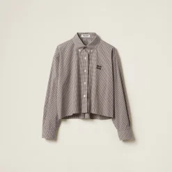 White/cocoa Brown Gingham Check Poplin Shirt | Miu Miu