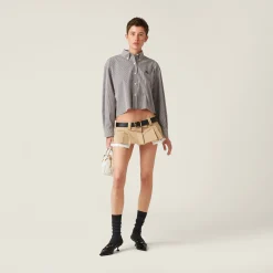 White/cocoa Brown Gingham Check Poplin Shirt | Miu Miu