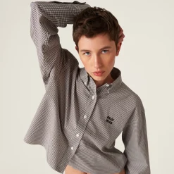 White/cocoa Brown Gingham Check Poplin Shirt | Miu Miu