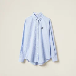 White/light Blue Gingham Check Poplin Shirt | Miu Miu