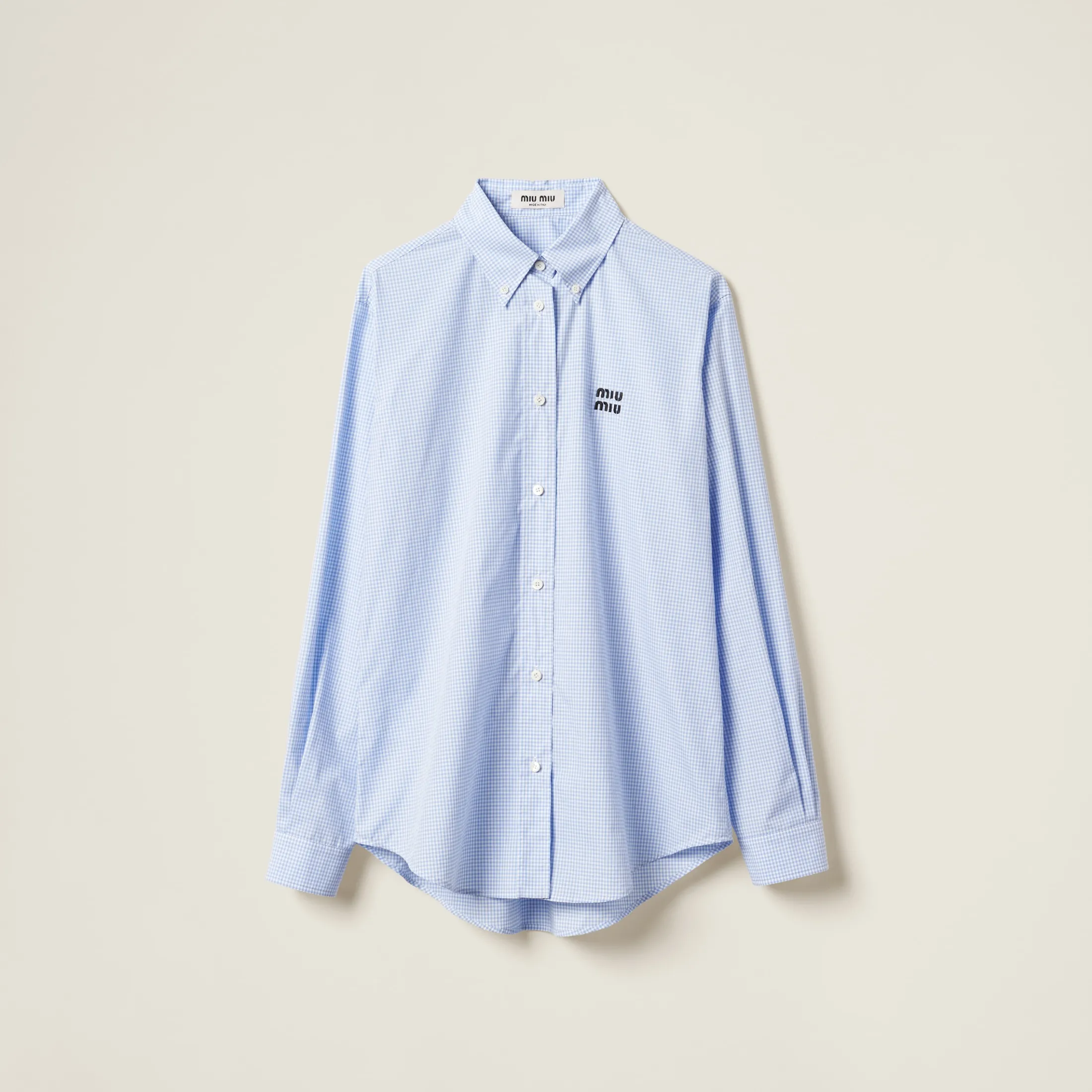White/light Blue Gingham Check Poplin Shirt | Miu Miu