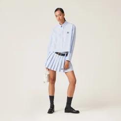 White/light Blue Gingham Check Poplin Shirt | Miu Miu