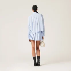 White/light Blue Gingham Check Poplin Shirt | Miu Miu