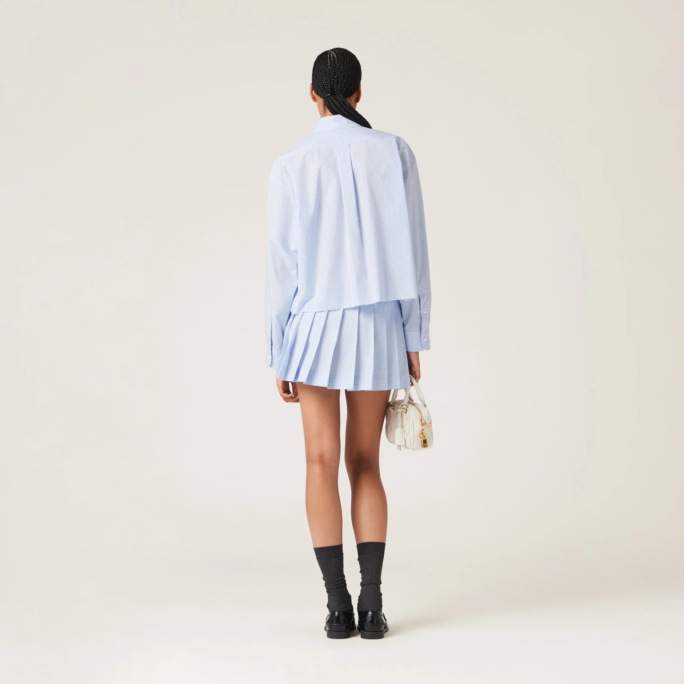 White/light Blue Gingham Check Poplin Shirt | Miu Miu