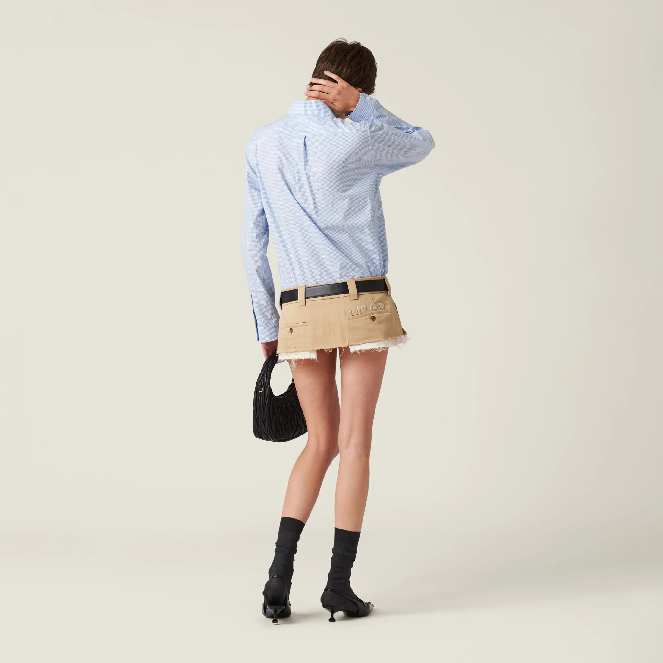 White/light Blue Gingham Check Poplin Shirt | Miu Miu