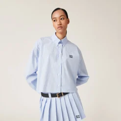 White/light Blue Gingham Check Poplin Shirt | Miu Miu