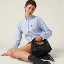 White/light Blue Gingham Check Poplin Shirt | Miu Miu