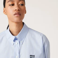 White/light Blue Gingham Check Poplin Shirt | Miu Miu